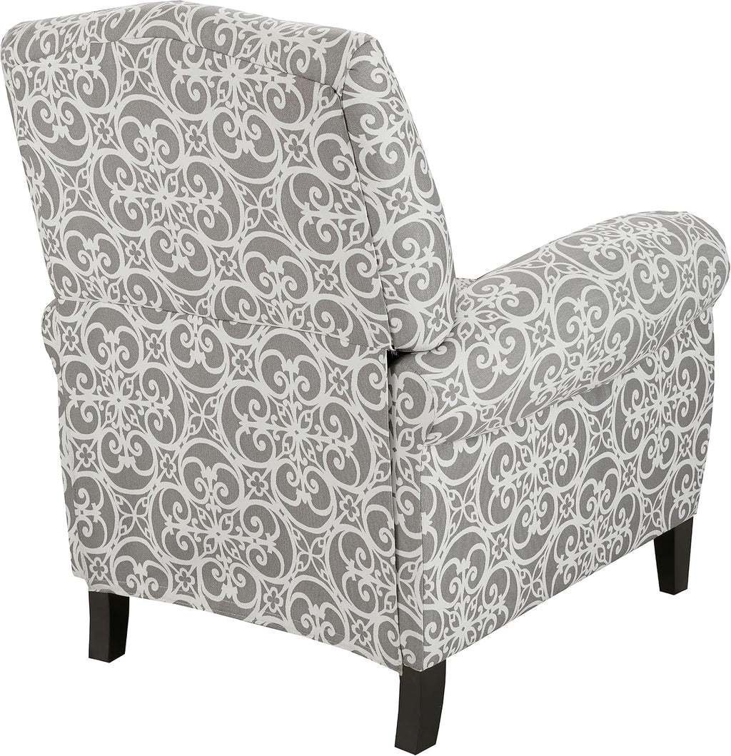 Madison Park Kirby Recliner Chair - Solid Wood, Plywood, Rolled Back Button Tufted Accent Armchair Modern Classic Style Family Room Sofa Furniture, Grey