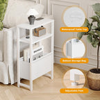 Narrow Side Table, Slim End Table with Magazine Rack, Skinny Bedside Table for Small Spaces, 3 Tier Sofa Couch Table Nightstand for Living Room, Bedroom, White LET503W