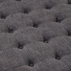 RENSGO 32.5" Large Round Upholstered Tufted Linen Ottoman Coffee Table, Large Footrest Ottoman with Wood Shelf Storage- Dark Grey