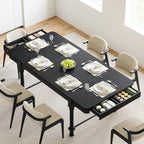 78 Inch Fluted Kitchen Dining Table for 6 8 10, Large Rectangular Kitchen Table with Drawers, Mid Century Modern Long Dinner Table Dining Room Tables with Solid Wood Legs for Home Living Room, Black