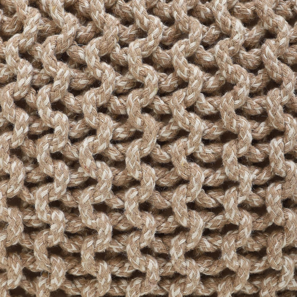 · REDEARTH · Round Pouf Ottoman - Hand Knitted Boho Poof - Beige Ivory