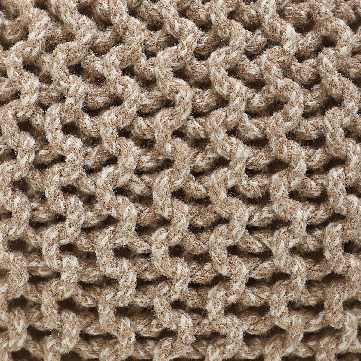· REDEARTH · Round Pouf Ottoman - Hand Knitted Boho Poof - Beige Ivory