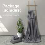 Ultra Soft Bath Towel Set of 4, Grey Extra Large Textured Microfiber Luxury Towels 35x70 in, Quick Dry, Highly Absorbent, Fluffy, Oversized, for Bathroom Shower Pool Hotel Beach