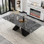 Telescoping Faux Marble Table 63-94.49" Adjustable Length 8-10 People Heavy Duty Carbon Steel Base for Kitchen Dining Room Family Party (62.99''-94.48'' Bonnes)