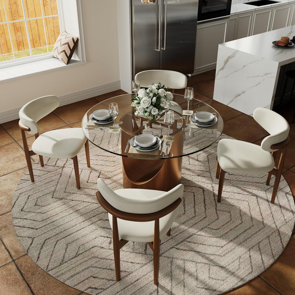 POVISON Round Dining Table for 4, 51" Glass Tabletop Dining Table with Bronze Carbon Steel Pedestal, Modern Dining Room Table for Kitchen, Living Room (Table Only)
