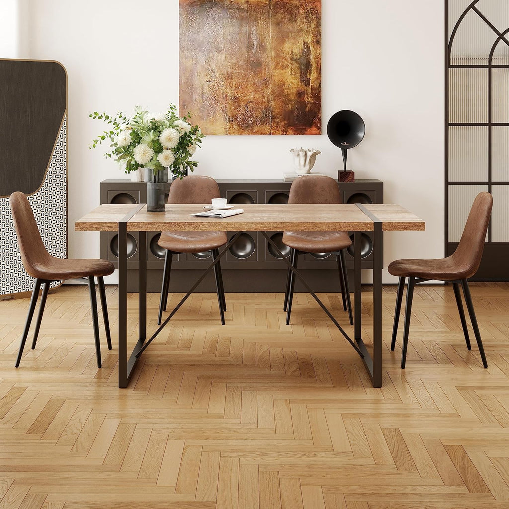 55'' Dining Table Set for 4, 4 Chair Dining Table Set | Dinner Table Set for 4,Modern Wood Kitchen Table with Fabric Chairs Set of 4,Ideal for Kitchen Dining Room