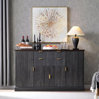 IFGET Fluted Buffet Cabinet with Storage, Sideboard Cabinet with Adjustable Shelves, Wood Rustic Coffee Bar with 2 Drawer and 4 Doors, Wine Bar for Kitchen, and Living Room, Dark Gery